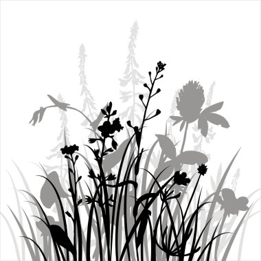 çiçek ve çim Vector silhouettes