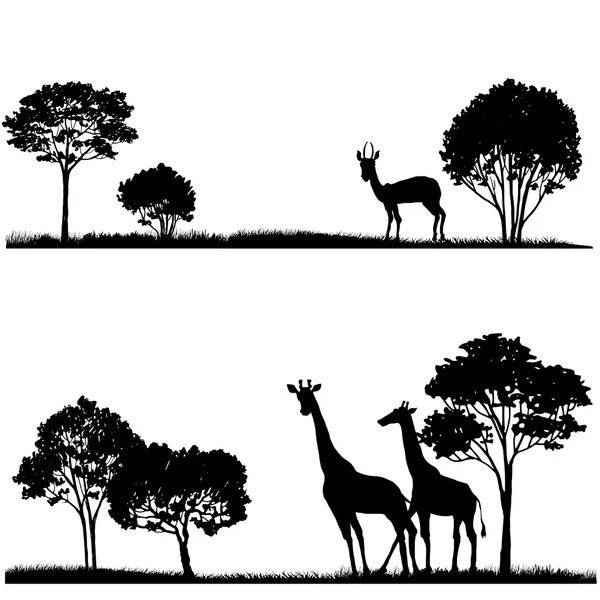 Ensemble de paysages avec des arbres et des animaux sauvages — Image vectorielle