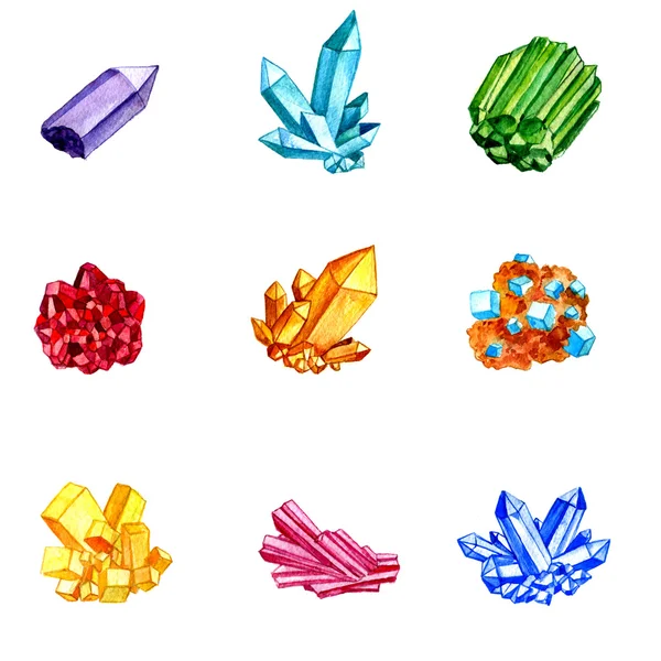 Acuarela minerales, gemas, cristales — Foto de Stock