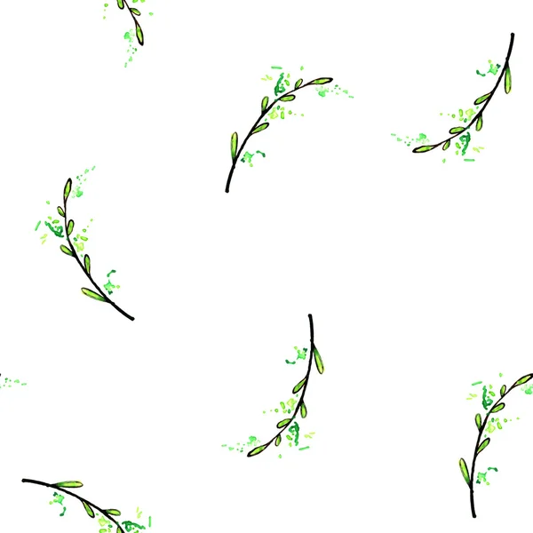 Seamless mönster med handritad gröna blad — Stockfoto