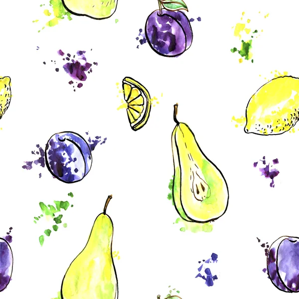 Seamless pattern with hand drawn fruits — Stock Photo, Image