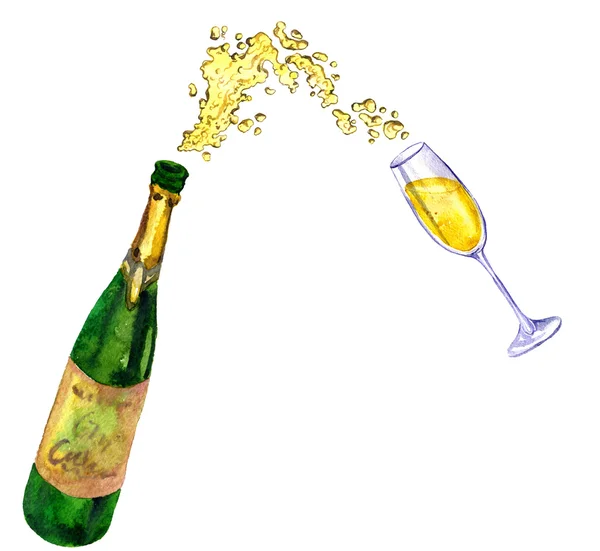 Botella con champán salpicadura — Foto de Stock