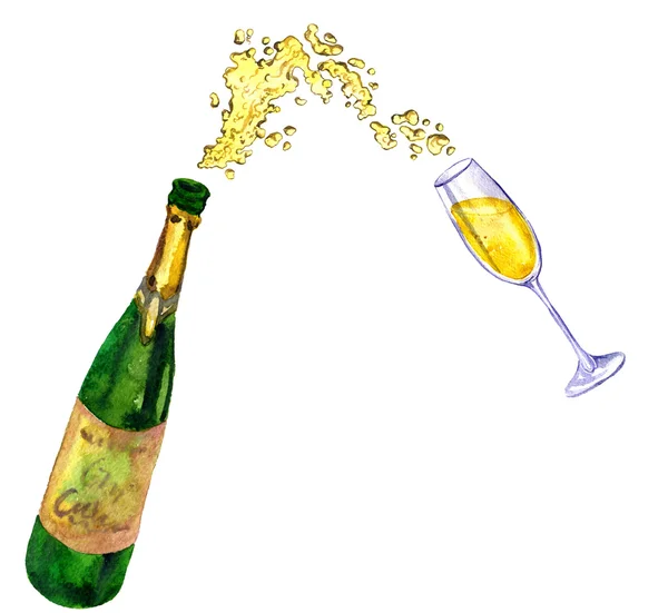 Bottle with splashing champagne — Stock Photo, Image