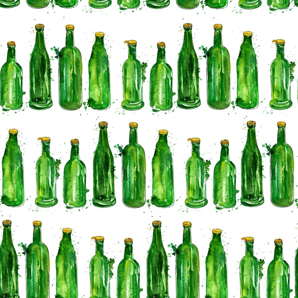 Patrón sin costuras con botellas verdes de cerveza — Foto de Stock