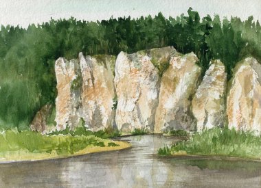 Sulu Boya çizim kayalar