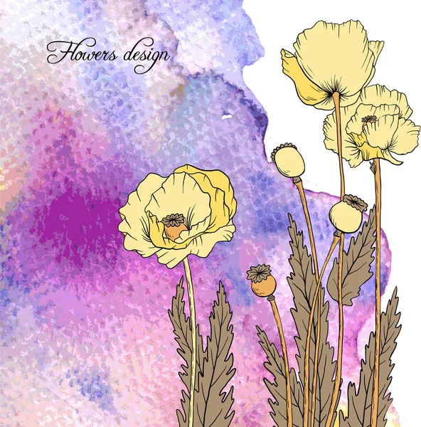 ケシの花を持つベクトル水彩背景 — ストックベクタ