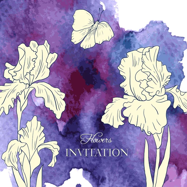 Vector watercolor background with irises — Stock Vector
