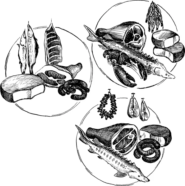 Symboles de boucherie dessinés à la main — Image vectorielle