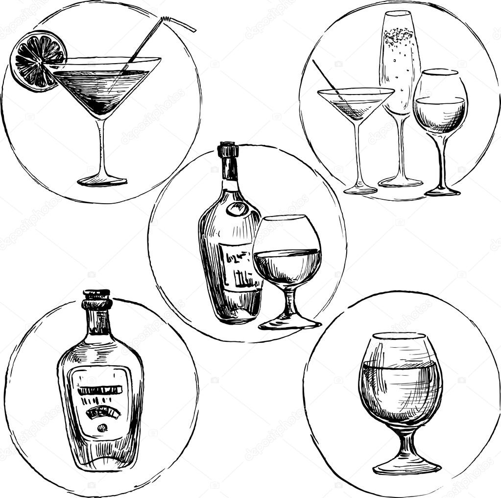 set of alcohol drinks