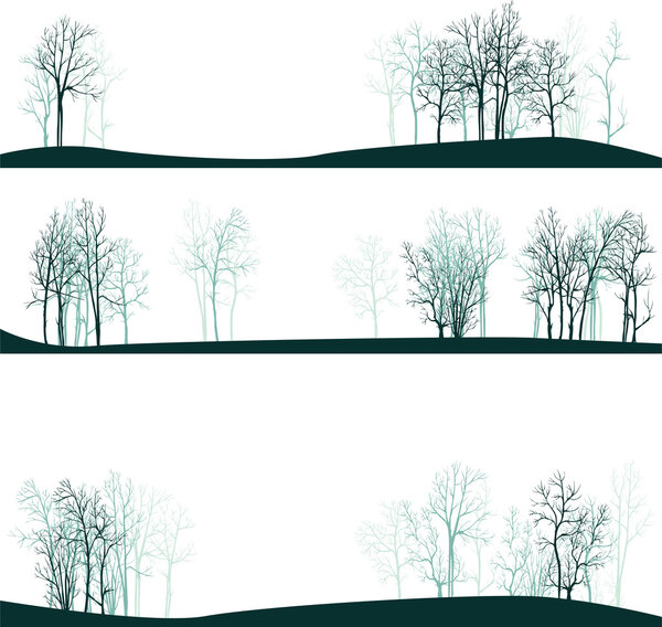 set of different landscapes with winter trees