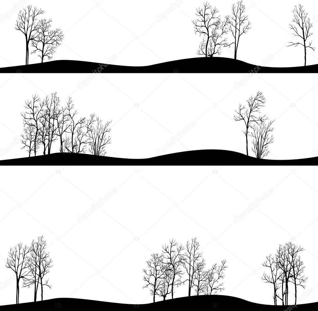 set of different landscapes with winter trees
