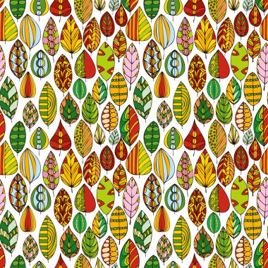 vektör doodle yaprakları ile seamless modeli