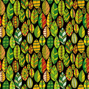 vektör doodle yaprakları ile seamless modeli