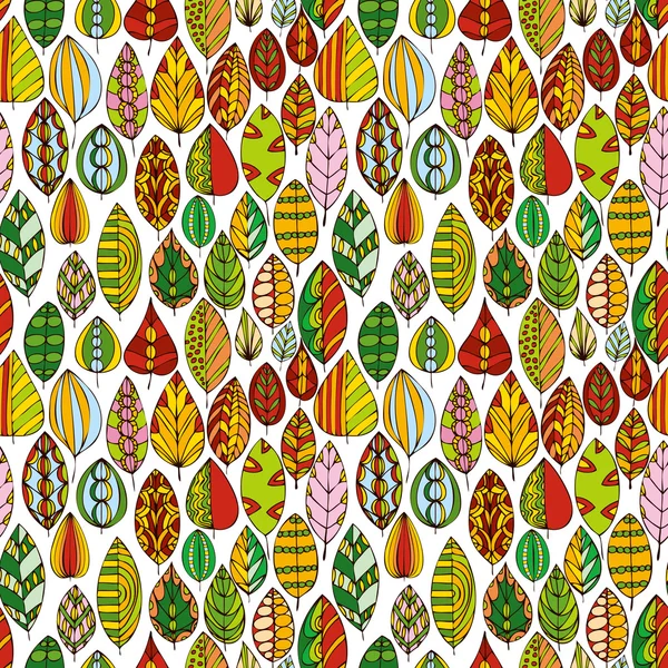 Vector seamless pattern with doodle leaves — Stock Vector