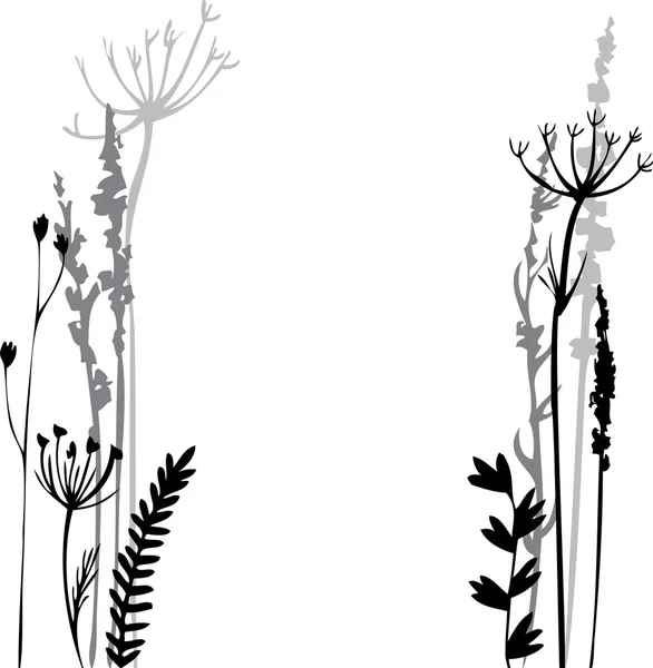 Силуэты цветов и травы — стоковый вектор