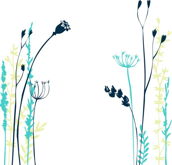 Silhouetten van bloemen en gras — Stockvector