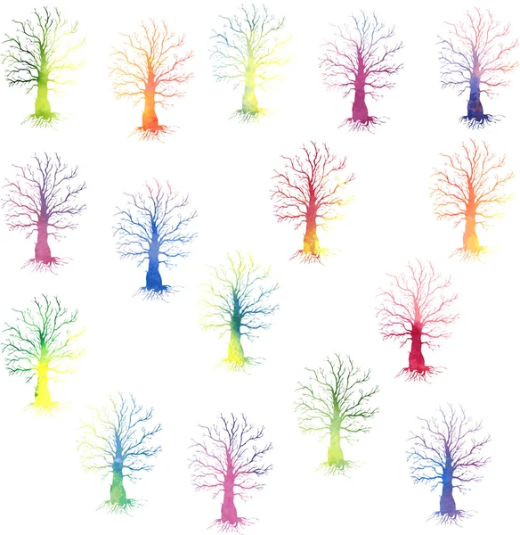 色の木のシルエットのセット — ストックベクタ