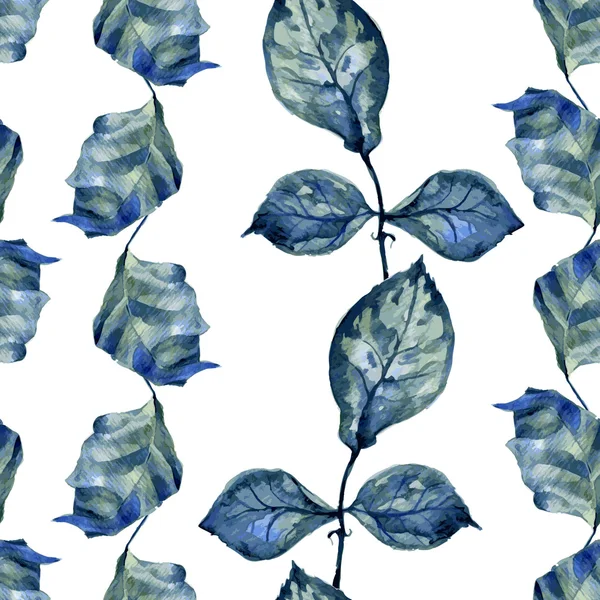 Nahtloses Muster mit blauen Blättern — Stockvektor