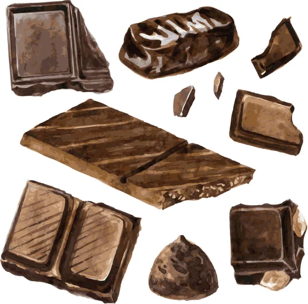 Sada kreslení akvarelem čokolády — Stockový vektor