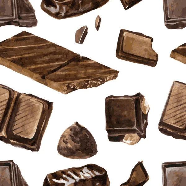 Naadloze patroon met stukjes chocolade — Stockvector