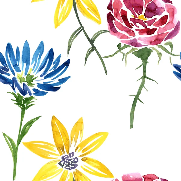 Seamless mönster med akvarell ritning blomma — Stock vektor