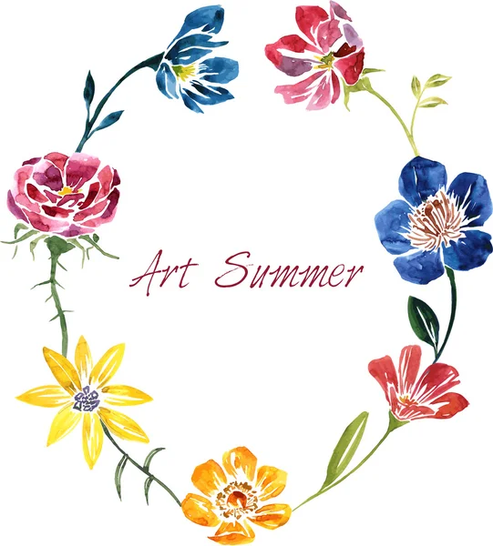 Aquarel tekening kaart met bloemen — Stockvector