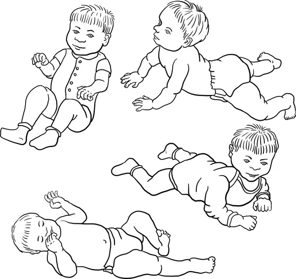 Four sketch of baby — Stock Vector