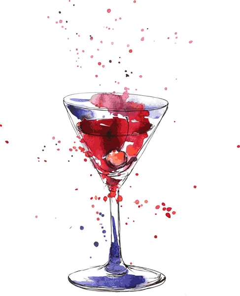 Cocktailglas med körsbär — Stock vektor