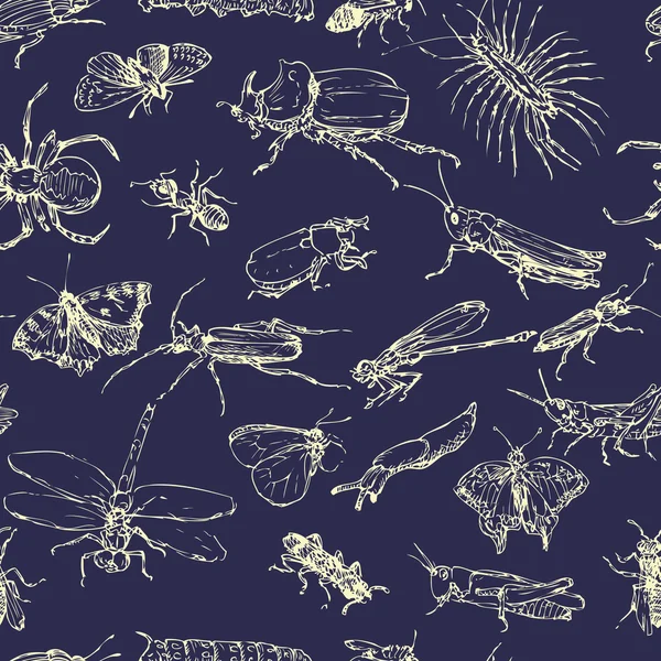 Varrat nélküli mintát a vonalas rajz rovarok — Stock Vector