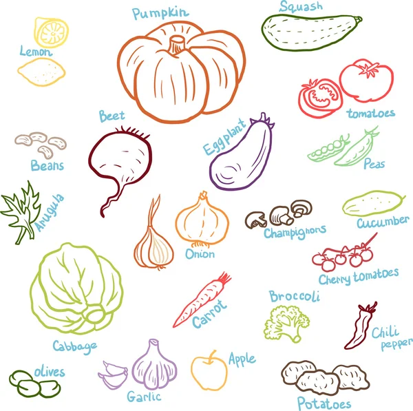 Doodle vegetables set Royalty Free Stock Illustrations