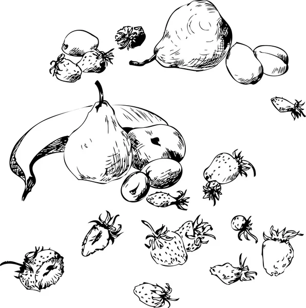 Jeu de fruits de dessin en ligne — Image vectorielle