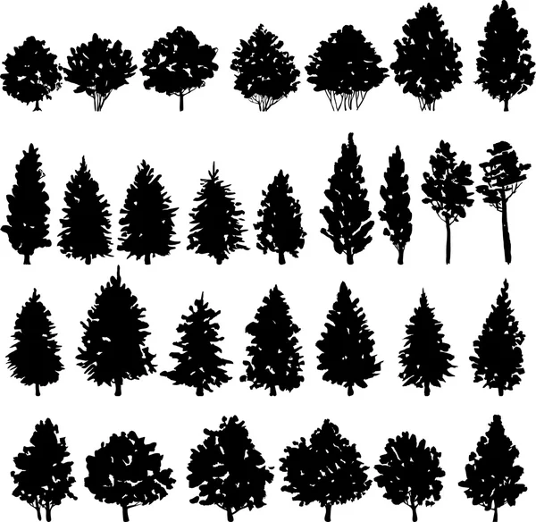 Uppsättning träd silhuetter — Stock vektor