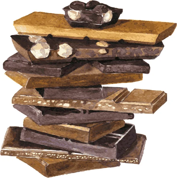 Cartão vetorial com sorteio de chocolates por aquarela —  Vetores de Stock