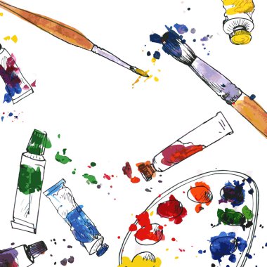 Palet ve fırçalar ile arka plan sanat