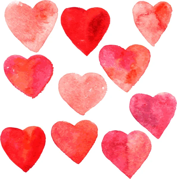 Conjunto de corazones pintados por acuarela — Vector de stock