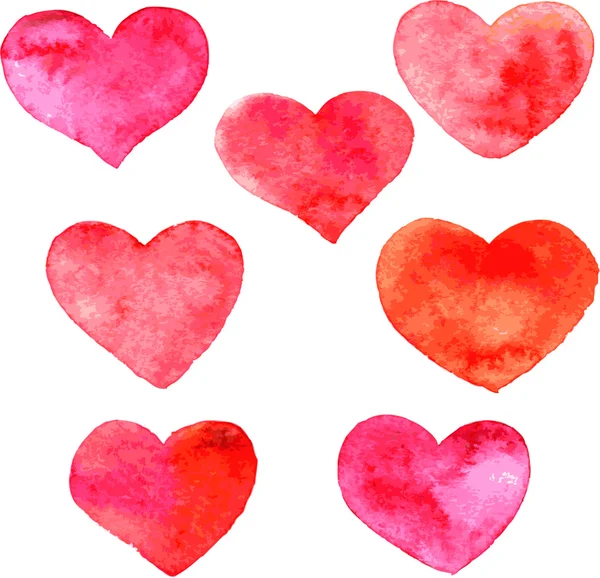 Set of hearts painted by watercolor — Stock Vector