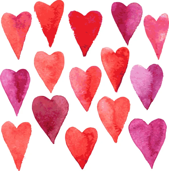 Set of hearts painted by watercolor — Stock Vector