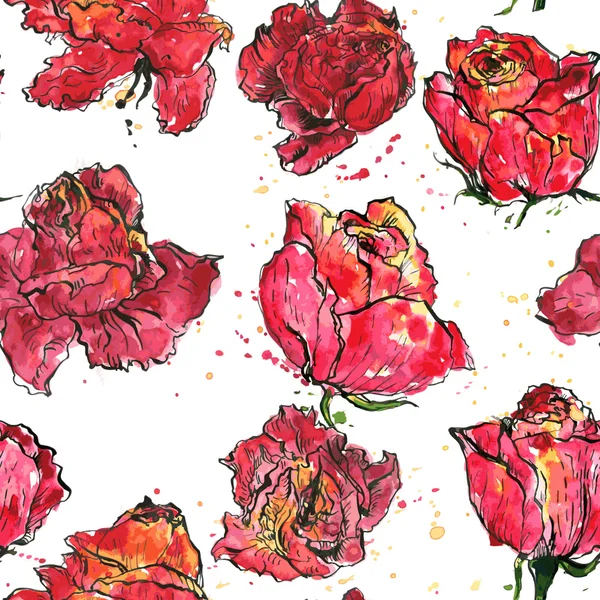 Motif sans couture avec des roses aquarelle — Image vectorielle