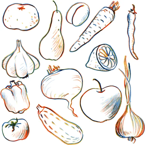 Sada kreslení zeleniny a ovoce — Stockový vektor