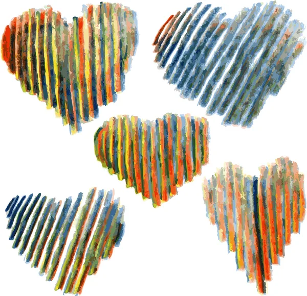 Ensemble de cœurs dessinant par crayons de couleur — Image vectorielle