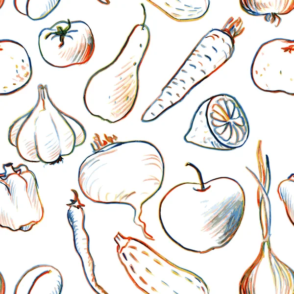 Безшовний візерунок з овочами та фруктами — стоковий вектор