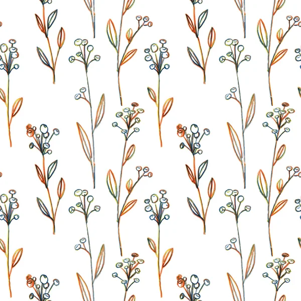 Naadloze patroon met bloemen en gras — Stockvector