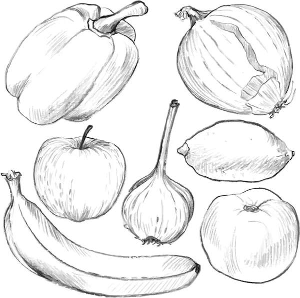 Conjunto de dibujo de verduras y frutas — Archivo Imágenes Vectoriales