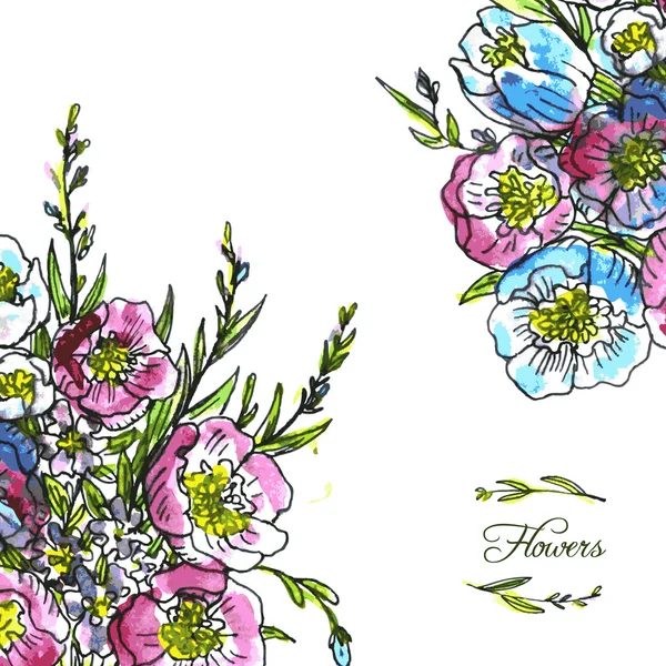 花の水彩画の図面カード — ストックベクタ