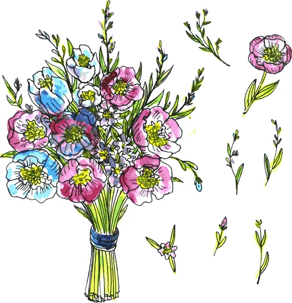 Akvarell ritning bukett blommor — Stock vektor