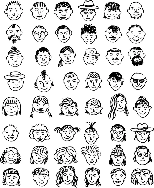 Jeu de visages doodle — Image vectorielle