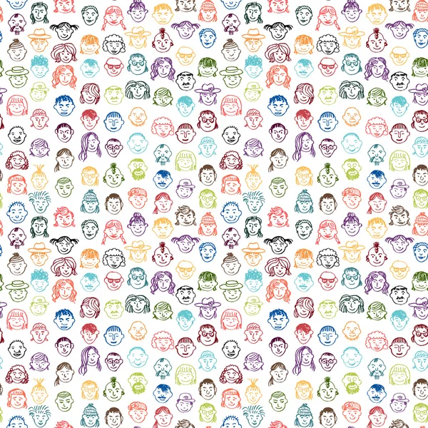 Seamless mönster med doodle ansikten — Stock vektor