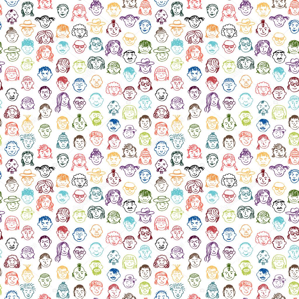 seamless pattern with doodle  faces