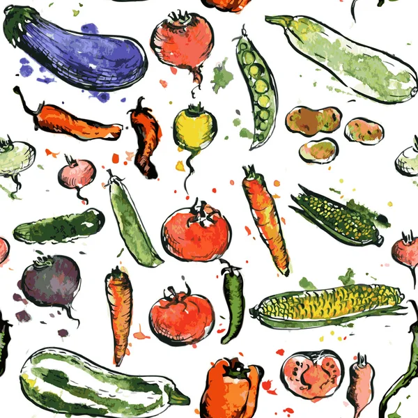 Seamless pattern with drawing vegetables — Stock Vector