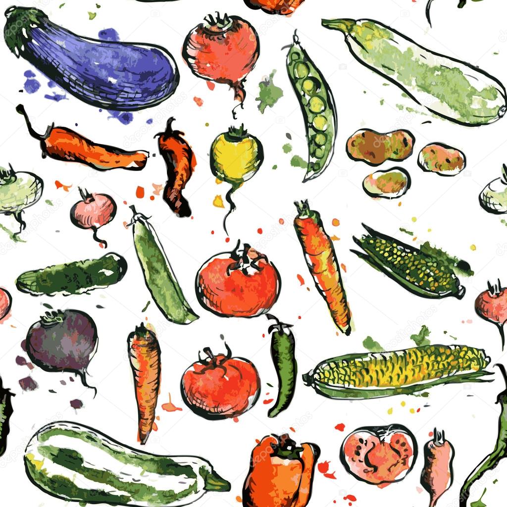 seamless pattern with drawing vegetables